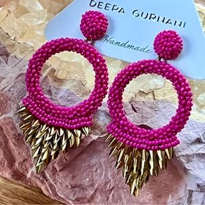 NWT Deepa Gurnani Beaded Fringe Hoop Chandeliers